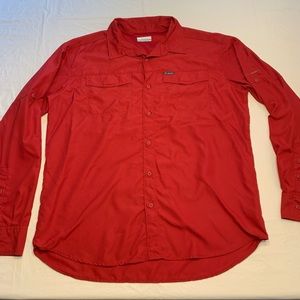 Columbia Omni-Shade Long Sleeve Roll Tab Button Up Shirt Vented Men’s Large Red